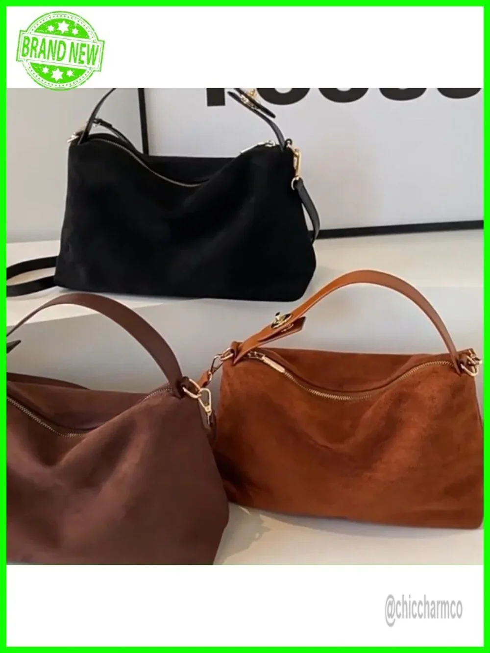 Faux Suede Slouchy Hobo Bag Crossbody Shoulder Satchel Tote Purse